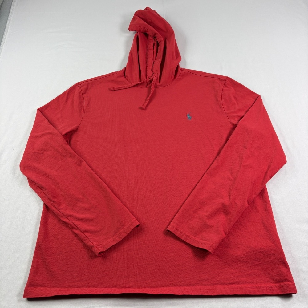 Polo Ralph Lauren Hoodie Mens Medium Red Lightweight Pullover Shirt‎
